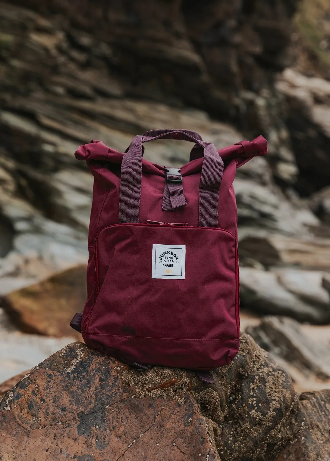 'The Everyday' Recycled Roll-Top Backpack in Burgundy