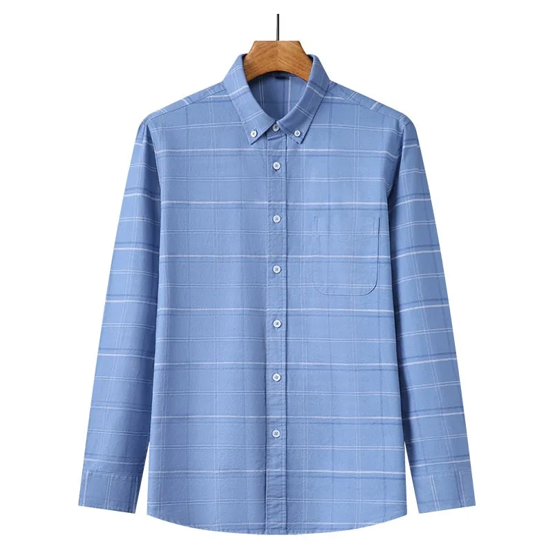 Top Grade 100% Cotton Fashion Brand Designer Button Down Shirts Slim Fit Plaid Classic Casual Long Sleeve Men Clothing