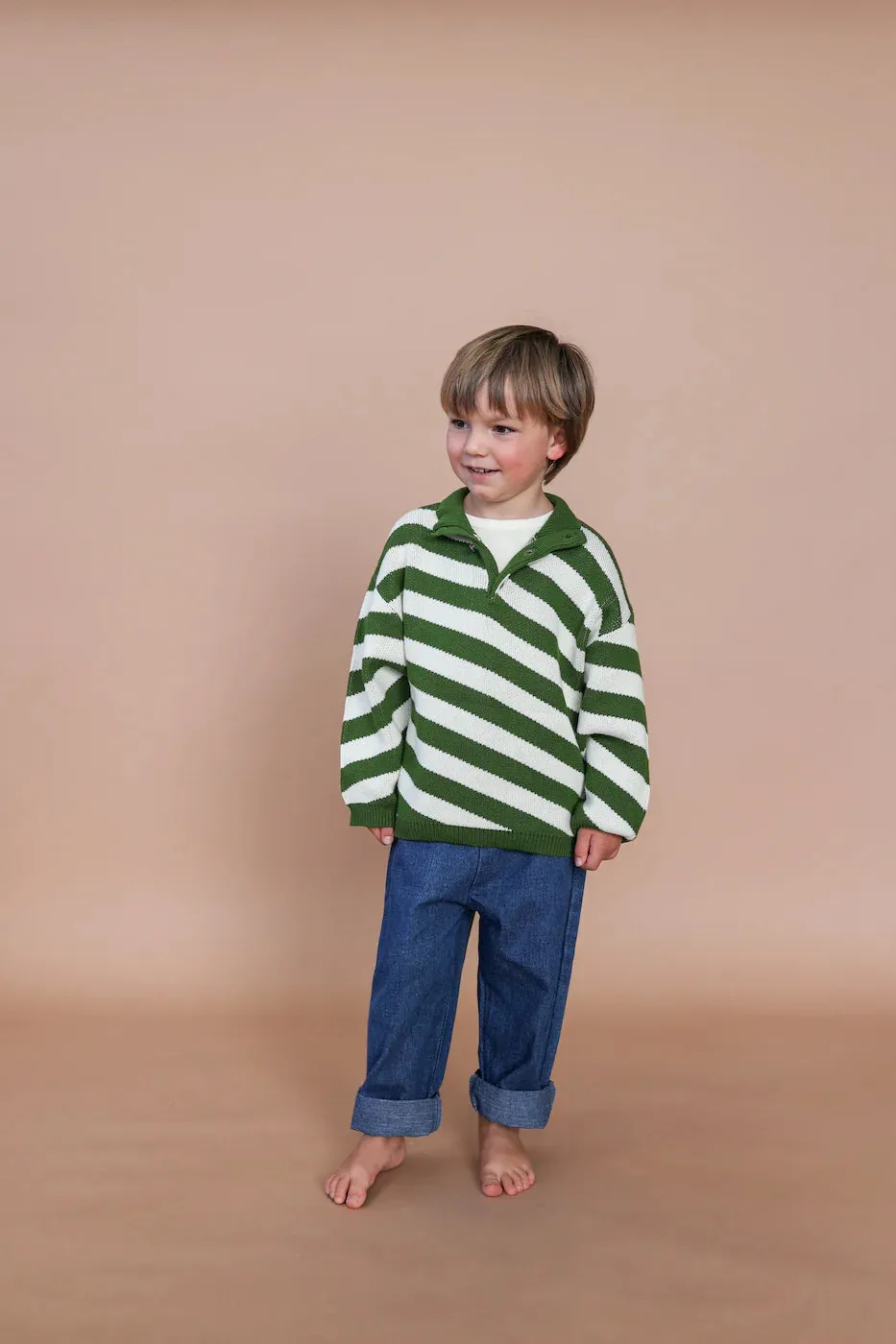 Verde Button Up Diagonal Stripe Pull Over