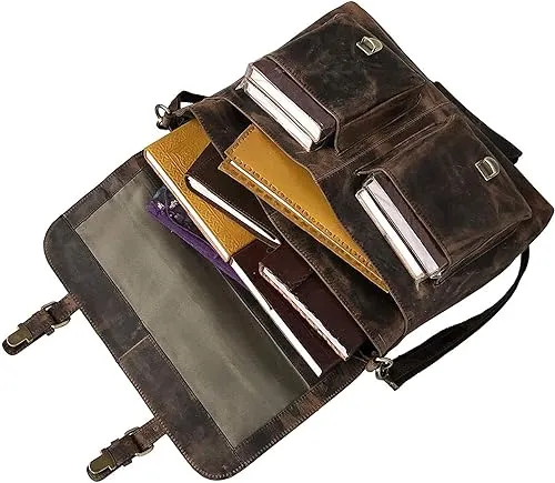 Vintage Elegance: 16-Inch Retro Buffalo Leather Messenger Bag for Office and College (Vintage Brown)