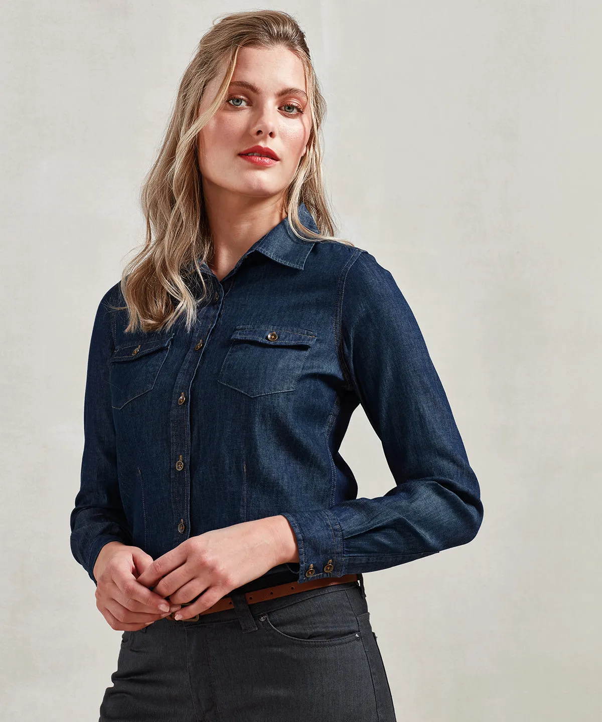 Womens jeans stitch denim shirt | Black Denim