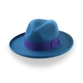 Yale Blue Fur Felt Fedora with Rolled Wide Brim | The Magellan