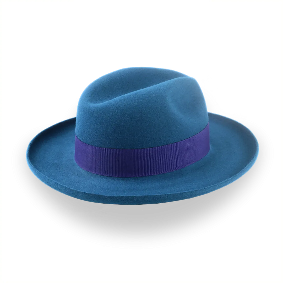 Yale Blue Fur Felt Fedora with Rolled Wide Brim | The Magellan