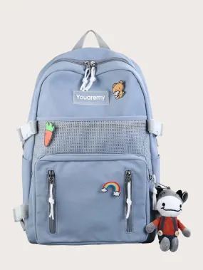 Zip Front Backpack With Bag Charm